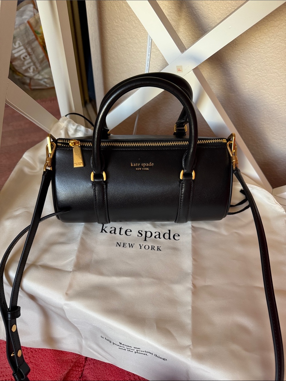 kate spade Black Leather Mini Barrel Satchel with Gold Hardware NWOT